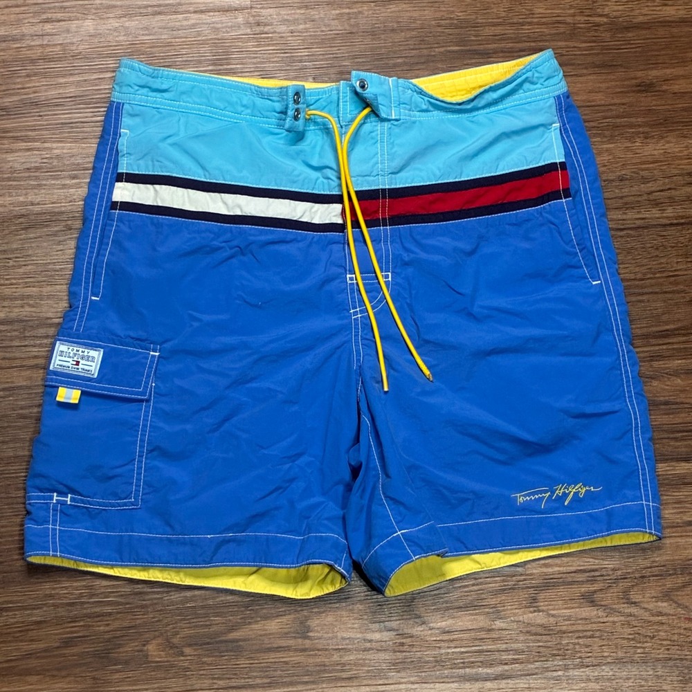 Vintage Y2K 2005 Tommy Hilfiger Premium Swim Trunks Board Shorts Blue Mens S